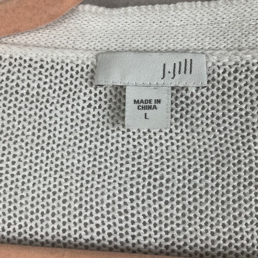 J Jill Sweater Cardigan Women's Size L White Linen Blend Buttons Pockets - Picture 3 of 7
